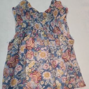 Nannette Floral Print Top in Blue and Pink